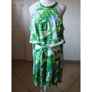 Madden NYC Juniors Size XXXL‎ Romper Green White Leaf Print Cut Outs Sleeveless